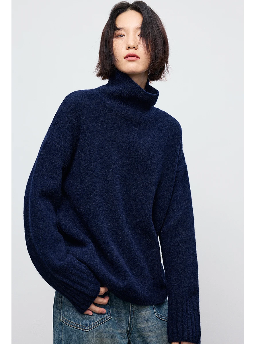 Женский свободный свитер из смесовой шерсти Whale [Chimney Collar] осенне-зимний трикотаж