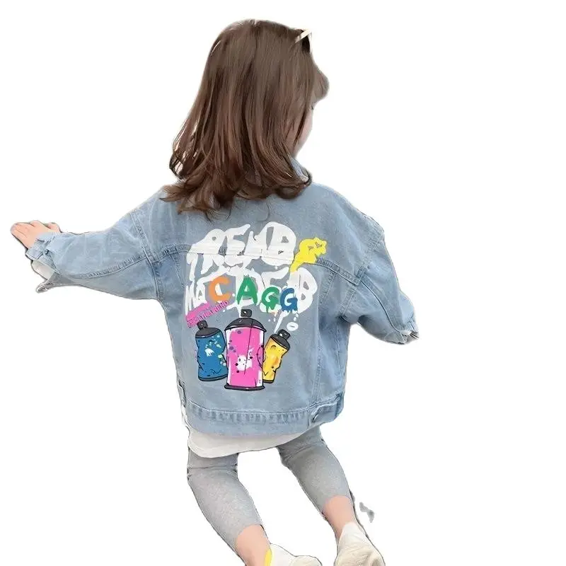 

Girls Denim Coat 2023 New Children's Printed Jacket Spring and Autumn Korean Fashion Top Girl Baby Jacket Clothing 3 4 5 6 7