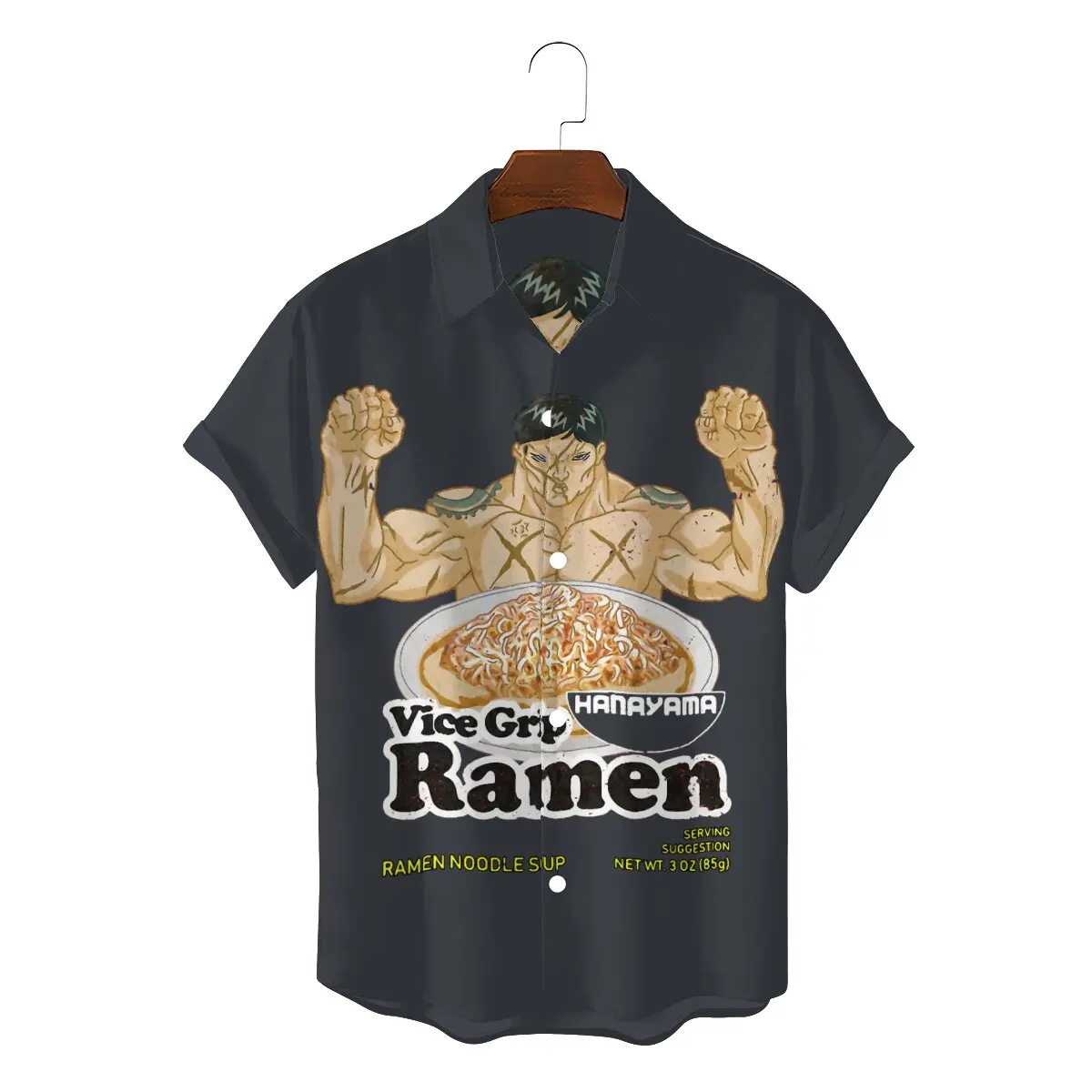 

Vice Grip Ramen 2022 Men Fun Hawaii Shirts Grappler Baki Hanma Yujiro Dou Manga Square Neck Short Sleeve Polyester 3D Shirt