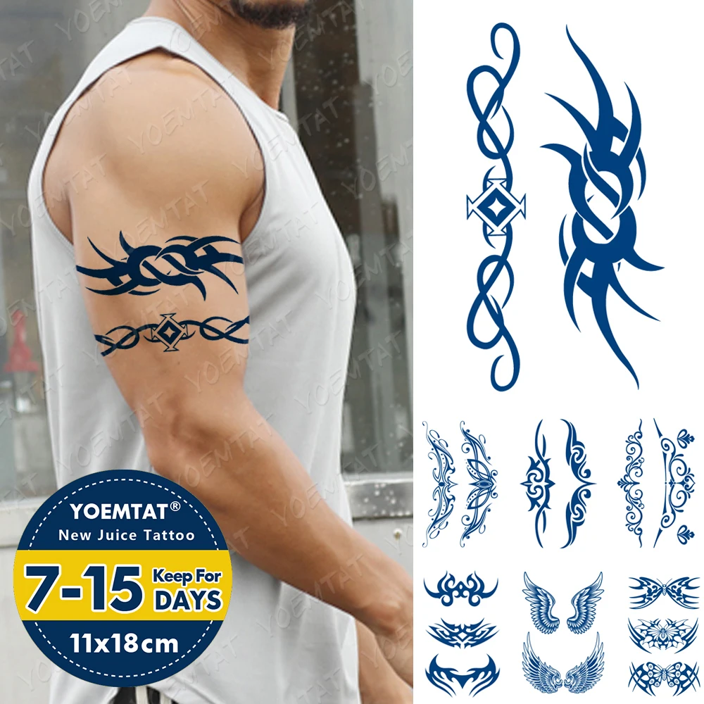 

Ink Juice Waterproof Temporary Tattoo Stickers Indian Henna Totem Wings Body Art 3D Fake Tattoos Men Ladies Lasting Blue Tatto