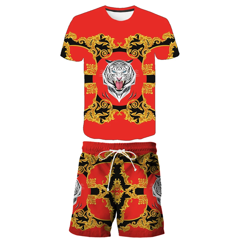 

Tiger T-Shirt Men's Shirt Set Fashion Streetwear Men's Clothing Tracksuit Short Sleeve Shorts Vintage Male Outfit Comfortable
