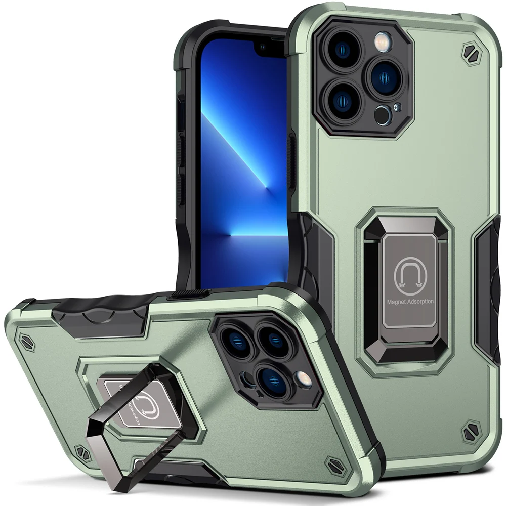 

KEYSION Shockproof Armor Case for iPhone 13 Pro Max 13 mini Ring Stand Phone Back Cover for Apple iPhone 12 11 Pro Max XS Max XR
