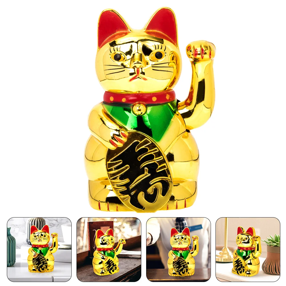 

Waving Hand Lucky Cat Fortune Ornament Maneki Neko Figure Desk Topper Desktop Figurine Chinese Decor Weaving Arm Craft Shop