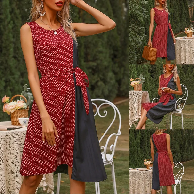 

Женское кружевное асимметричное платье без рукавов, Бордовое платье-жилет с круглым вырезом