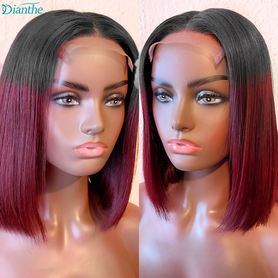Burgundy Bob Wig Lace Front Human Hair Wigs 13x4 Lace Front Wigs For Women Brazilian Wigs T1B/99J Transparent Lace Wigs Dianthe