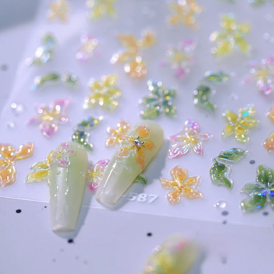 5D Желто-зеленые Розовые Градиентные Прозрачные Желейные Наклейки Для Ногтей С