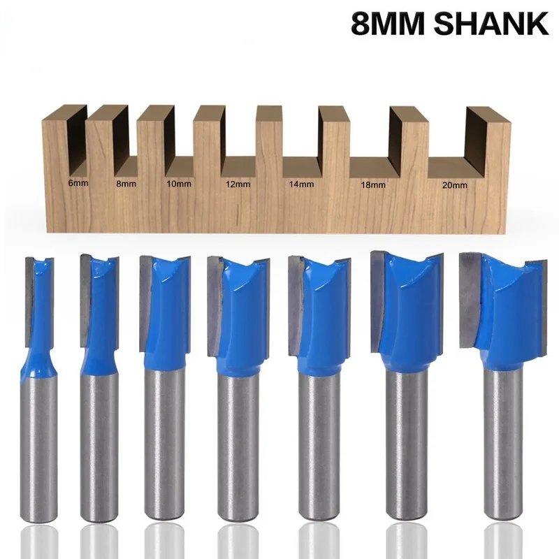 

8mm Shank Straight Woodworking Router Bit Set Carpenter Milling Cutter 6/8/10/12/14/18/20mm Woodworking Cutting Tools Router Bit