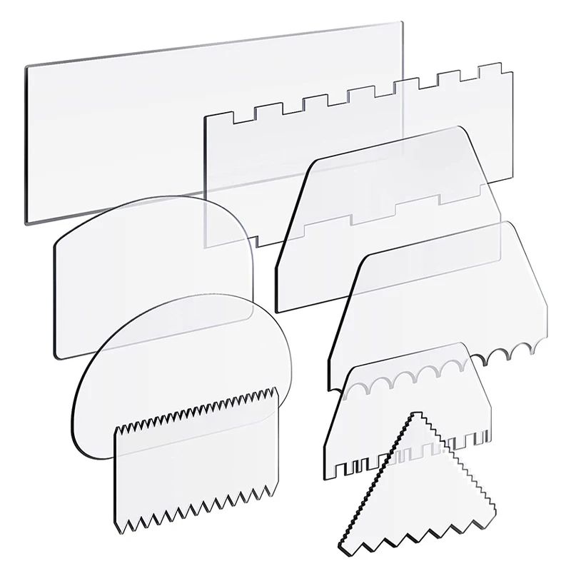 

Acrylic Cake Scraper Decorative Comb Mousse Cream Scraper Practical Soft Dough Cutter Plain Smooth Jagged Edge Spatula Cutters