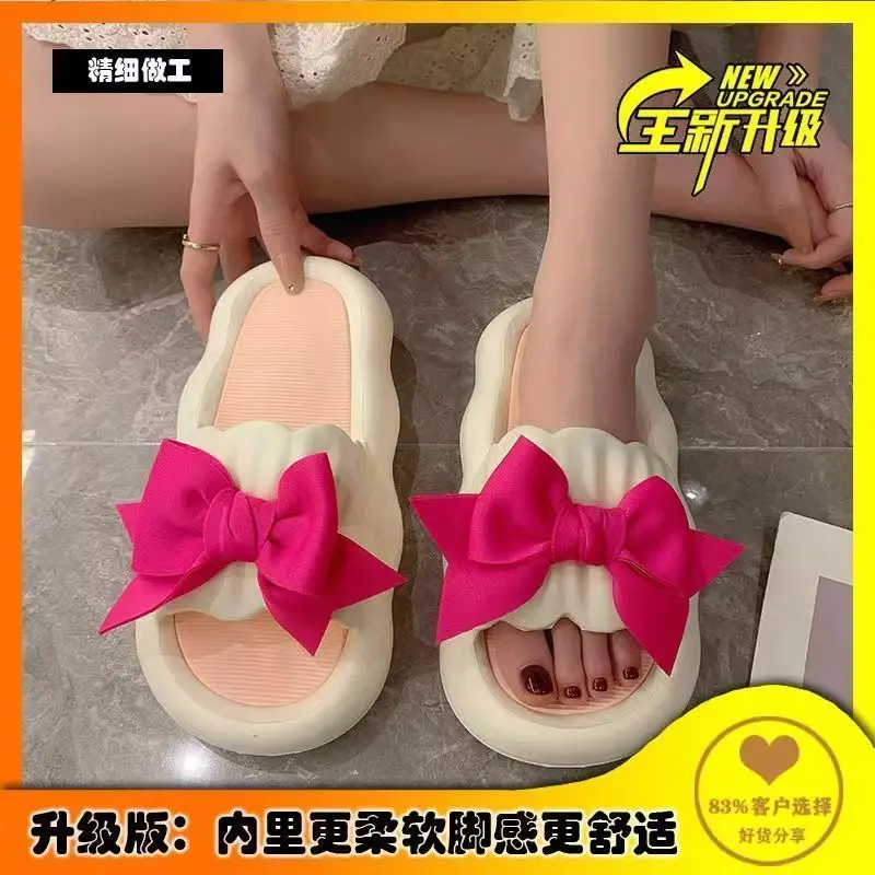 Bow Slipper Women Men Shoes Soft Platform Tulip Women'S Home Slippers Lovely Sole Cute Ladies Flip Flops Zapatillas Chaussons