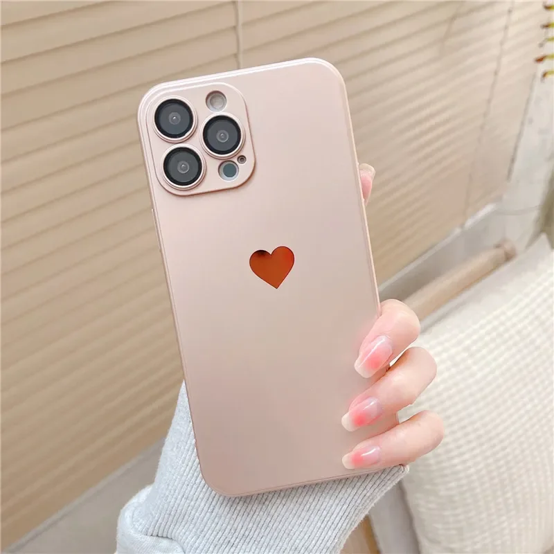 

Matte Lens Film Two-in-one Electroplating Love Heart Quality Hard Phone Case For iPhone 13 12 Pro Max 11 Frosted Funda