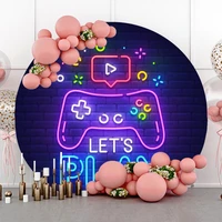 laeacco video game birthday backdrop game controller blue brick wall kids baby shower portrait customized photography background