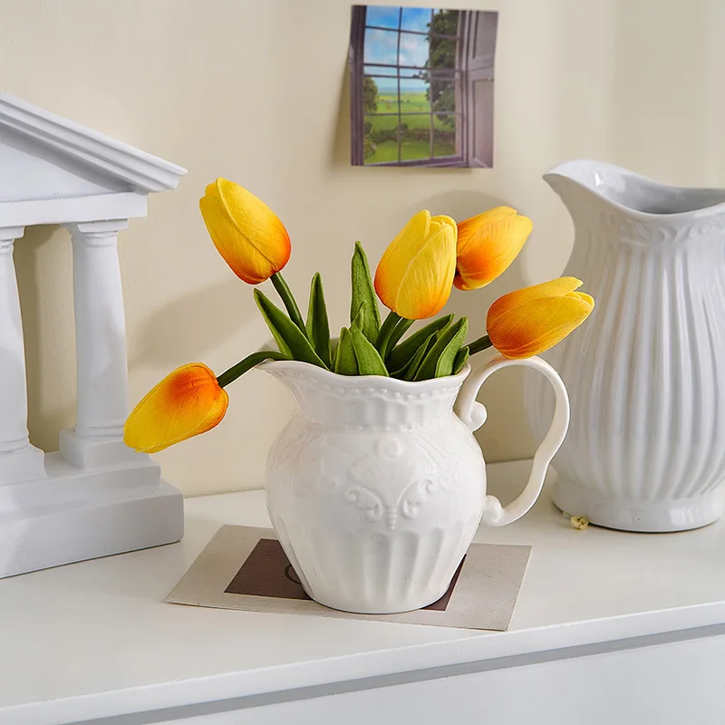 

Modern Relief White Kettle Ceramic Vase Flower Arrangement Hydroponic Flower Vase Potted Living Room Decoration Home Accessories
