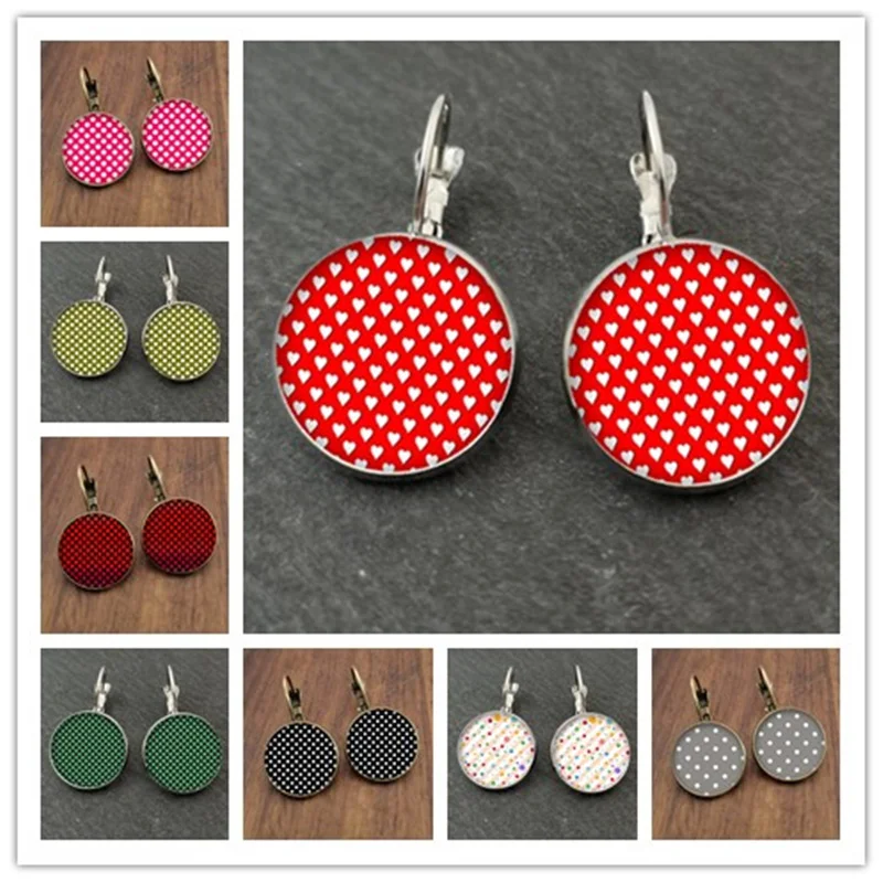 Серьги круглые стеклянные с кабошоном серьги разноцветные в горошек ювелирные