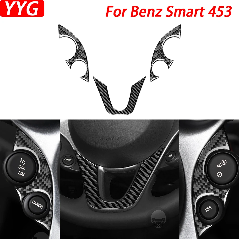 

For Mercedes Benz Smart 453 Fortwo 2016-2021 Carbon Fiber Steering Wheel Panel Suit Cover Trim Car Interior Decoration Sticker