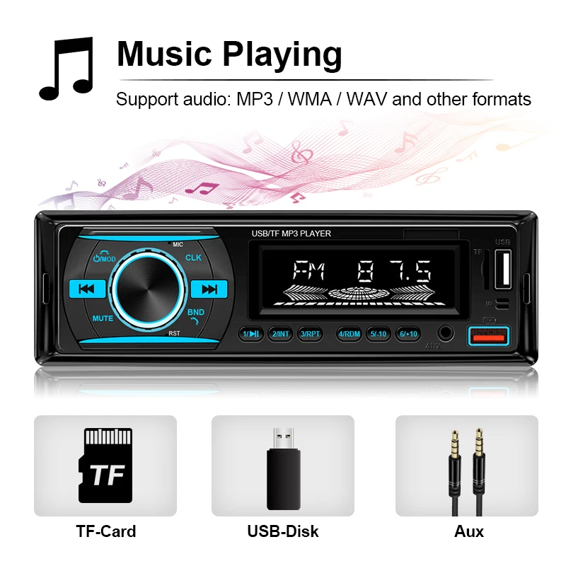 Универсальный 1din Автомобильный Стерео Радио 60 Вт X 4 Mp3-плеер С Bluetooth Fm Usb Aux Iso Для