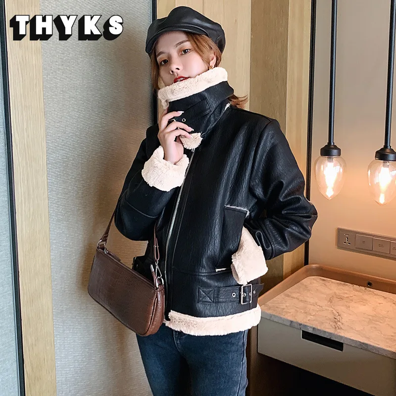 Winter Jackets Women's Coats Vintage Biker Jackets Thick Zip Faux Sheepskin Sheepskin Coats Fleece Women's Short Coats