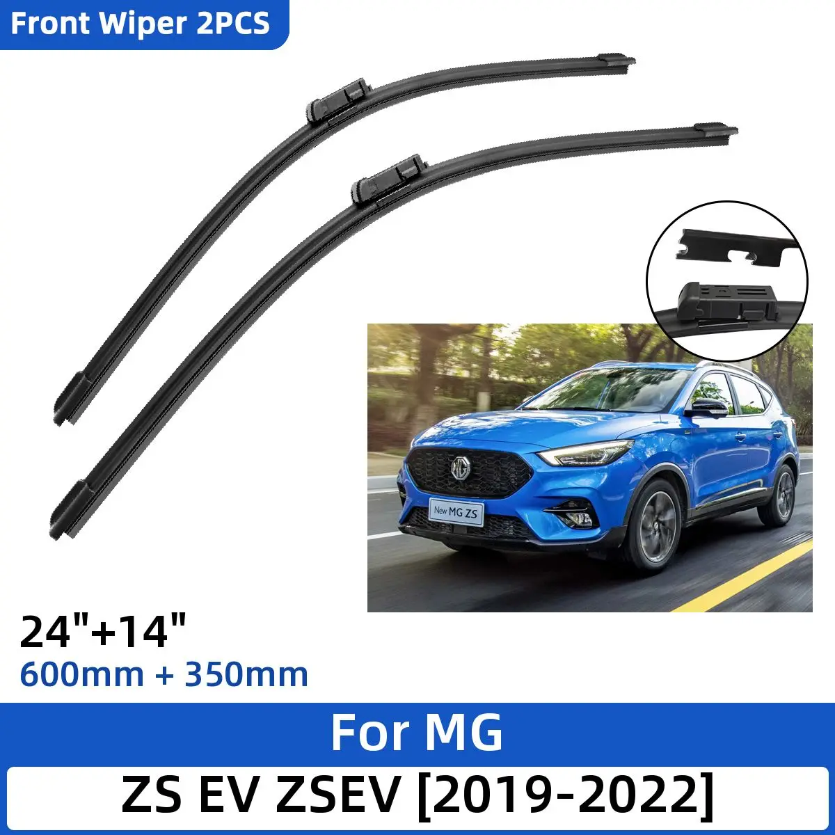 2PCS For MG ZS EV ZSEV 2019-2022 24"+14" Front Wiper Blades Windshield Windscreen Window Cutter Accessories 2019 2020 2021 2022