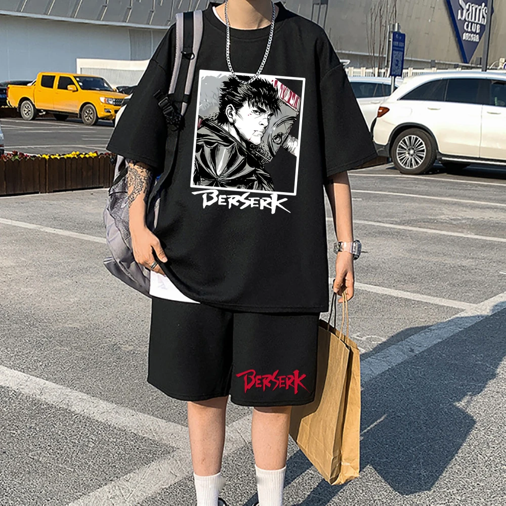 

Anime T Shirt and Shorts Anime Berserk Tracksuit Men Sets Summer Oversized T-shirt Sets Sportswear Two Pcs Tshirts Shorts