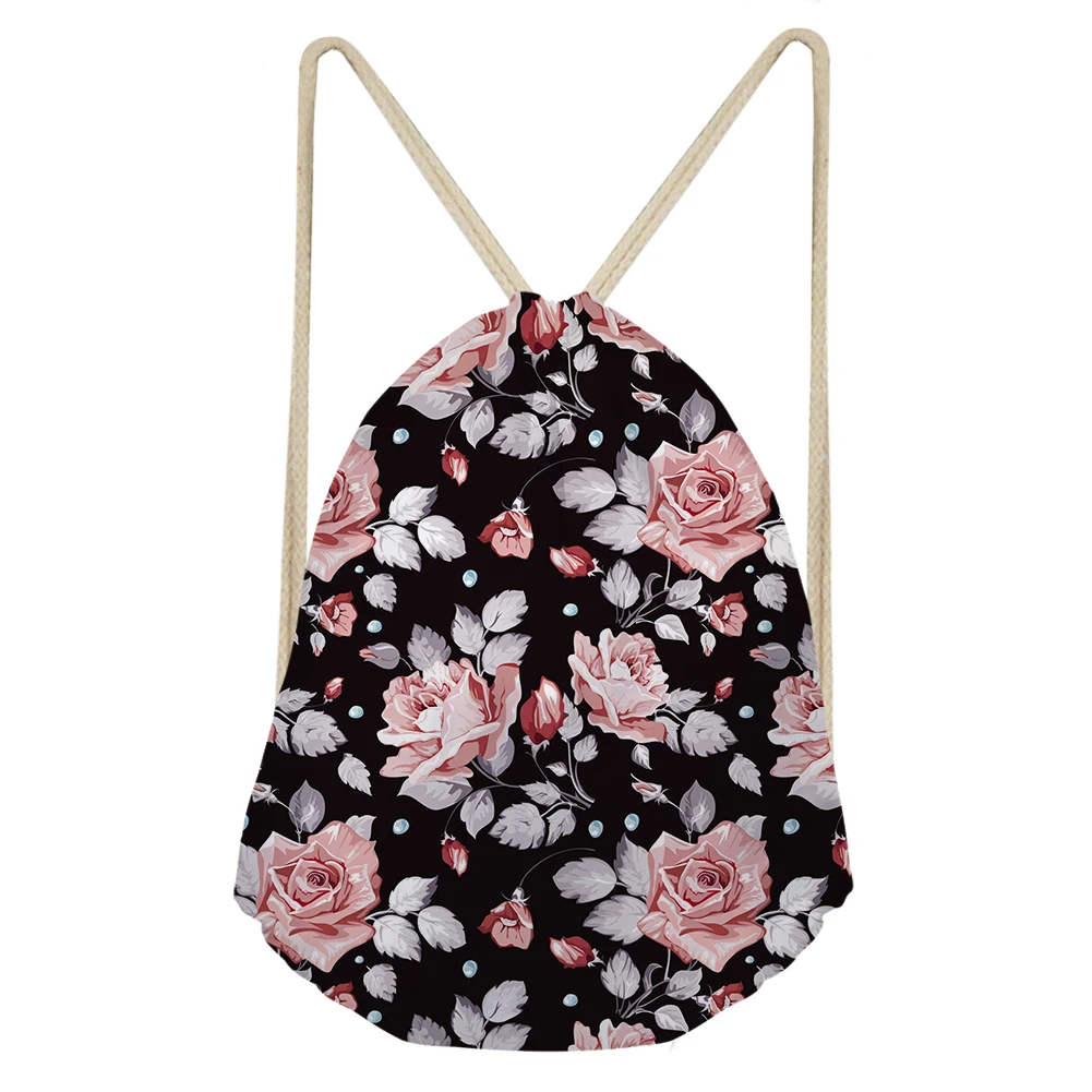 Bright Floral Pattern Drawstring Bag Reusable Premium Girl Outdoor Backpack High Quality Women Clothes Shoes Rucksack Travel