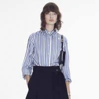 blue and white striped long sleeved shirt women for ruandai 2022 summer new polo collar loose version single breasted top women