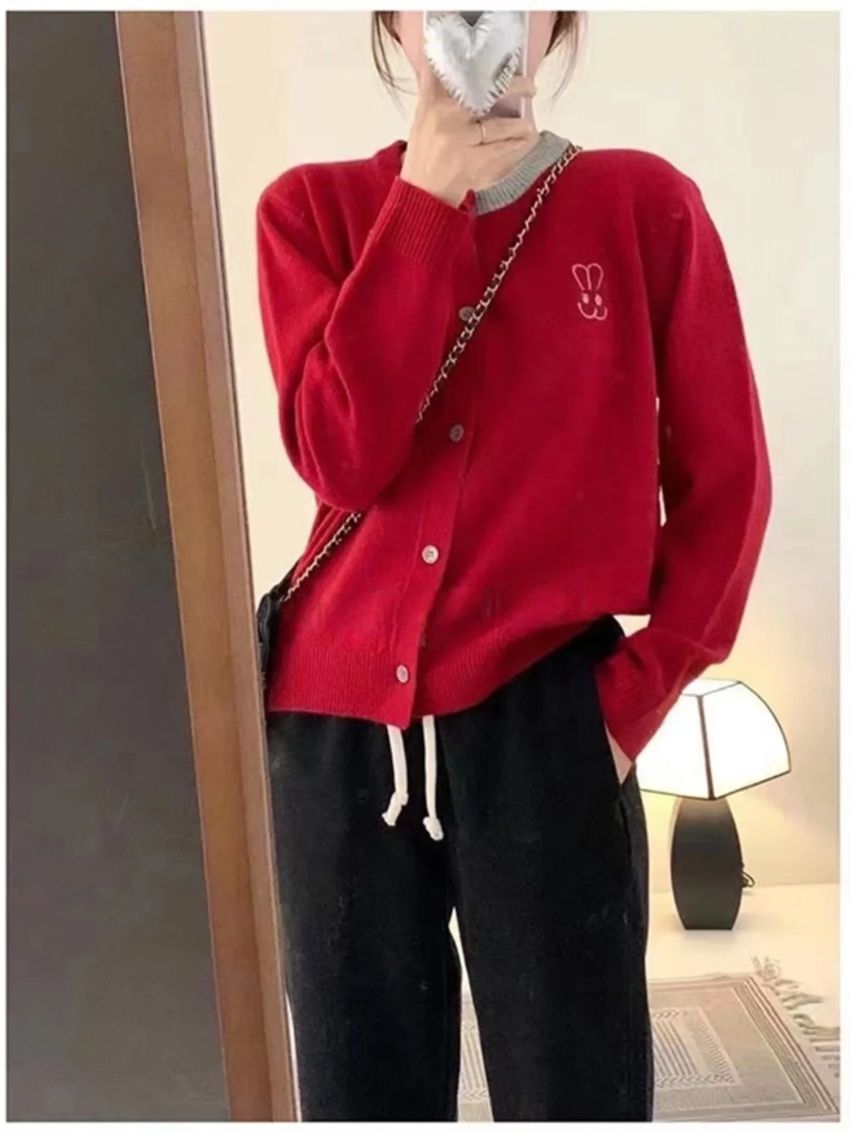 Весна и осень 2024 новая женская одежда серый свитер вязаный кардиган верхняя