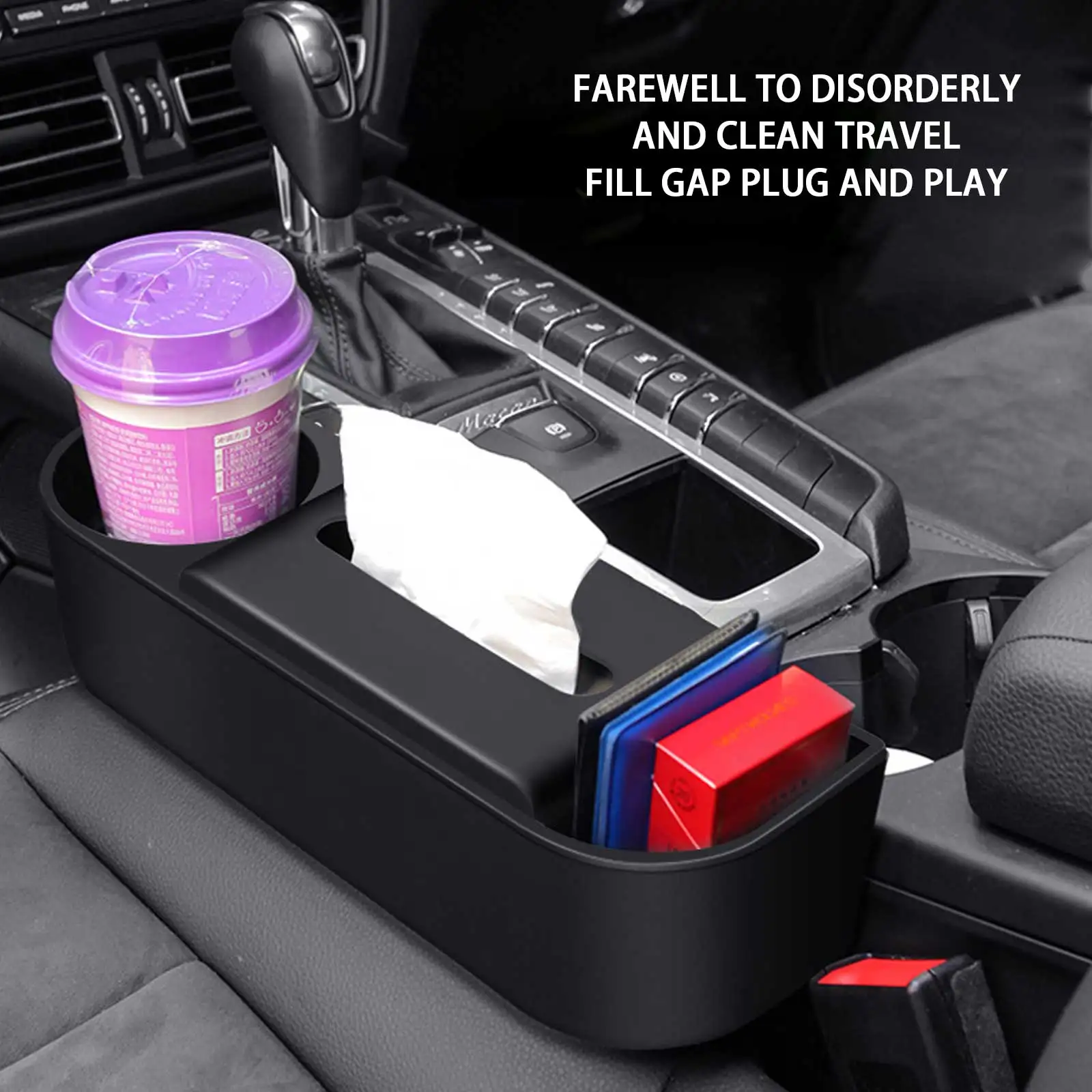 

Multifunction Seat Gap Storage Box For Car Console Side Seat Crevice Filler Car Organizer For Drink Tissue Key Collecting Bag