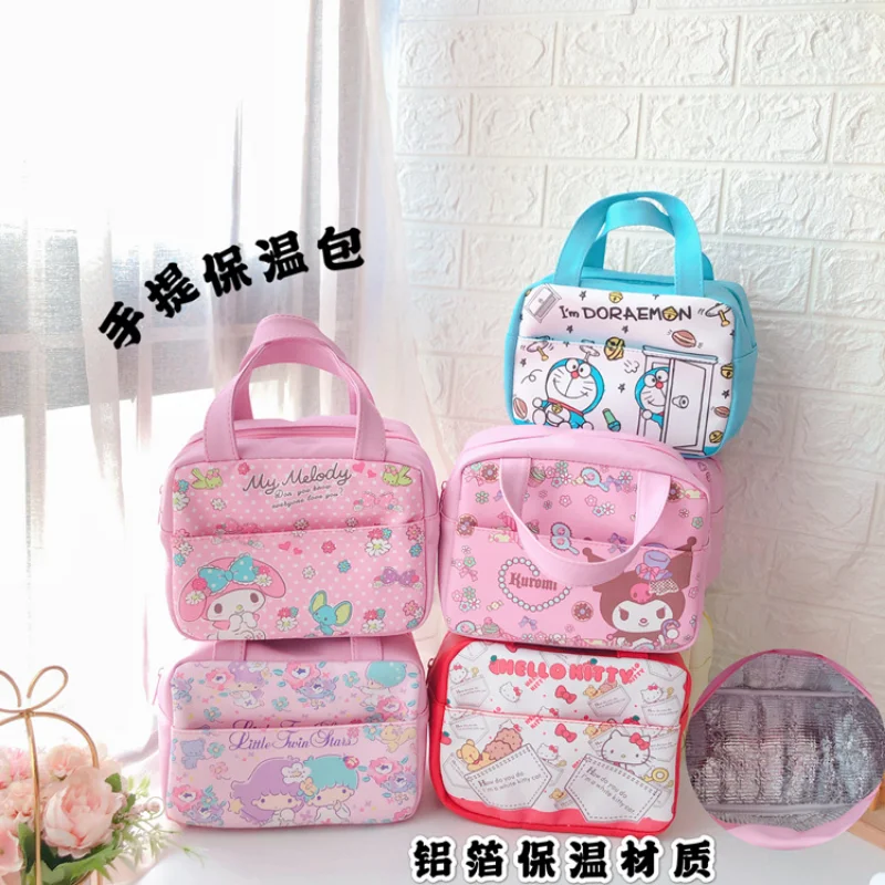 

Sanrio Melody Kuromi Hello Kitty Cinnamoroll Pochacco Cartoon Thermal Bag Student Lunch Box PU Tote Bag Lunch Box Bag Corner Bio