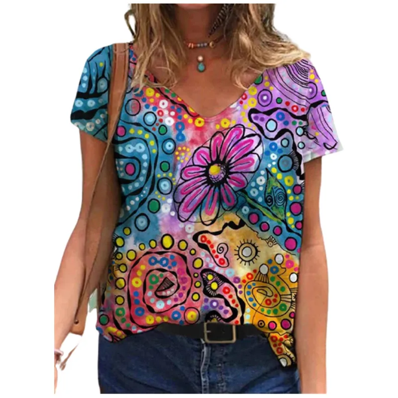 

Abstract 3D Butterfly Print T-shirt Women Oversized V-Neck Short Sleeve Loose Tops Casual Streetwear Plus Size S-5XL T-shirt