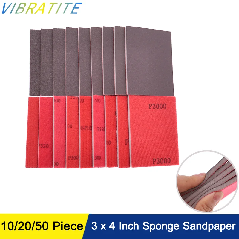 

3 х 4-дюймовая губчатая наждачная бумага, 10/20/50 шт., 75X100 мм, в ассортименте, 120-3000, крючок и петля для полировки модели гипсокартона, металла, дерева