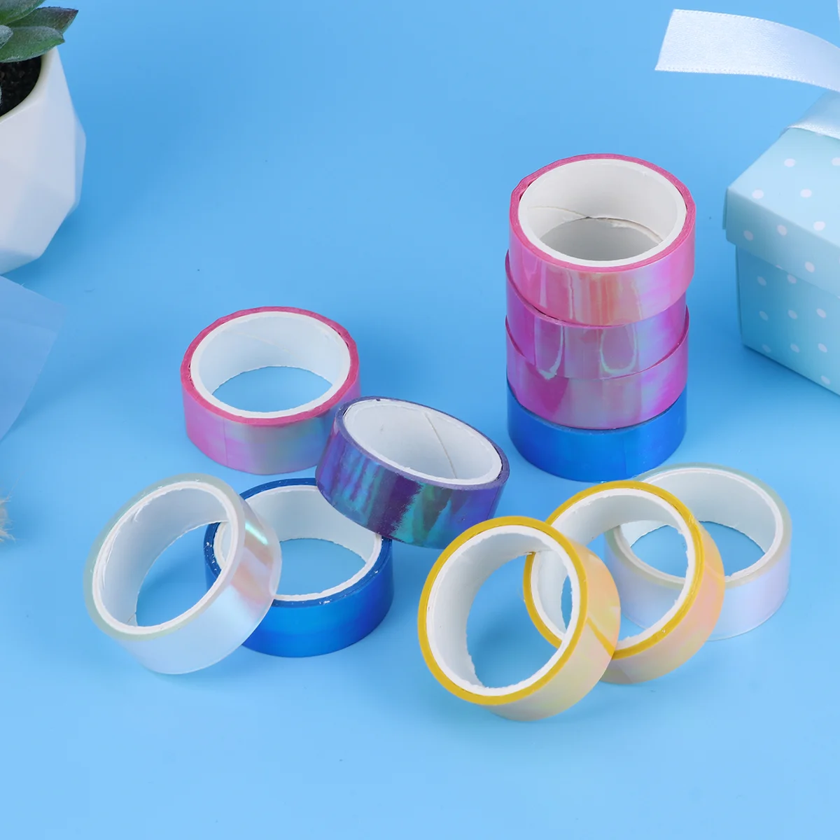

12 Rolls Film Tape Colorful Sticky Decorative PE DIY Tape Adhesive Tape for Packing DIY
