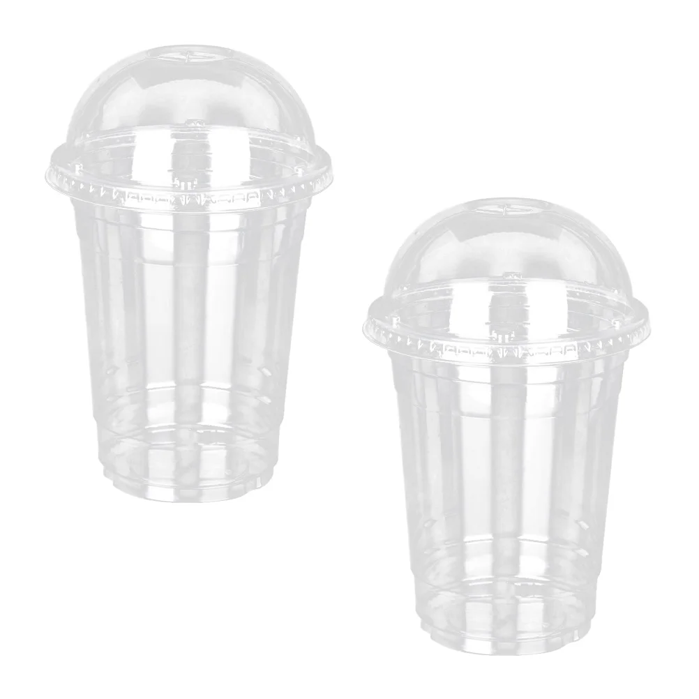 

50pcs Disposable Transparent Plastic Cup Cups Cold Drinks Takeaway Packaging (with Dome Lid)