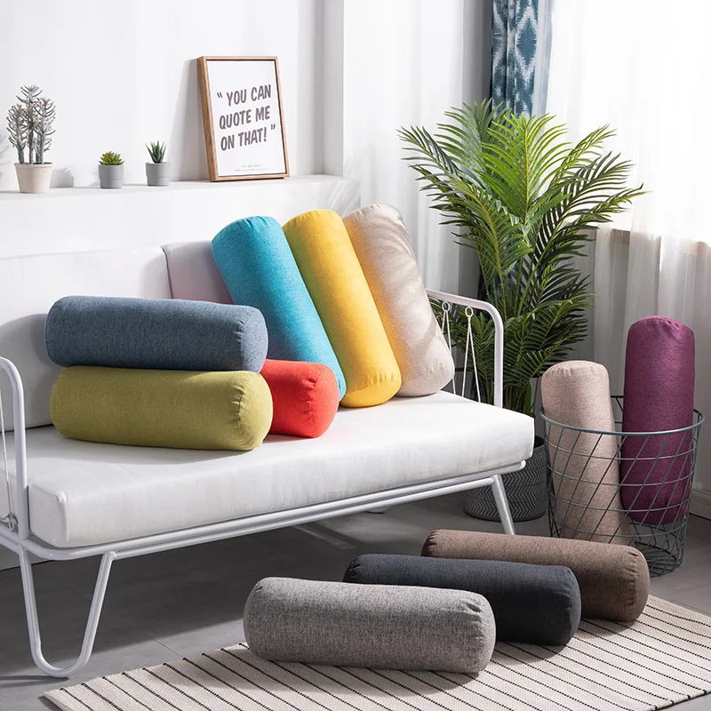 

Solid Color Cotton and Linen Pillow Cylindrical Waist Back Office Sofa Bed Head Cushion Removable and Washable Long Pillow
