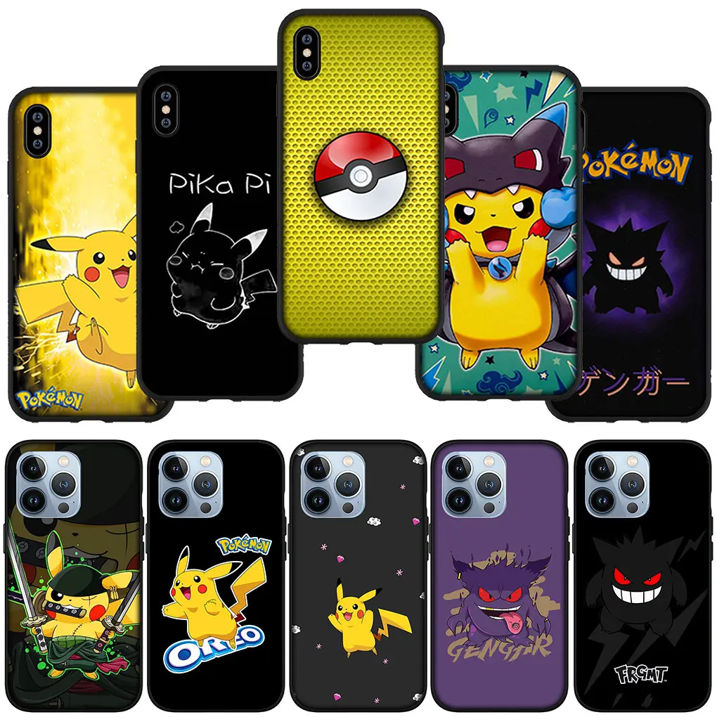 P-Pokemons GO Gengar P-Pikachus Симпатичный мягкий чехол для iPhone 15 14 13 12 Mini 11 Pro XS Max X XR 7 8 Plus + 15+