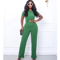 women jumpsuits casual front hollow out short sleeve solid color pants set trousers set body suits