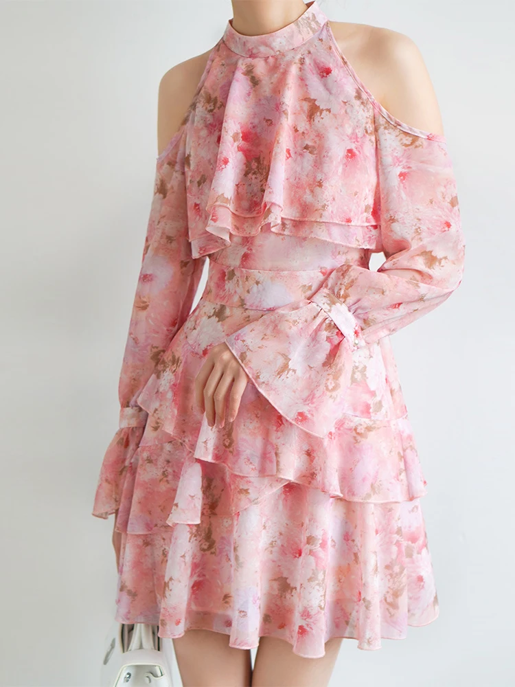 

Korean Style Women Summer Off the Shoulder Chiffon Dress Floral Ruffles Party Dress Beach Bohemian Dress Sweet Fairycore Lady