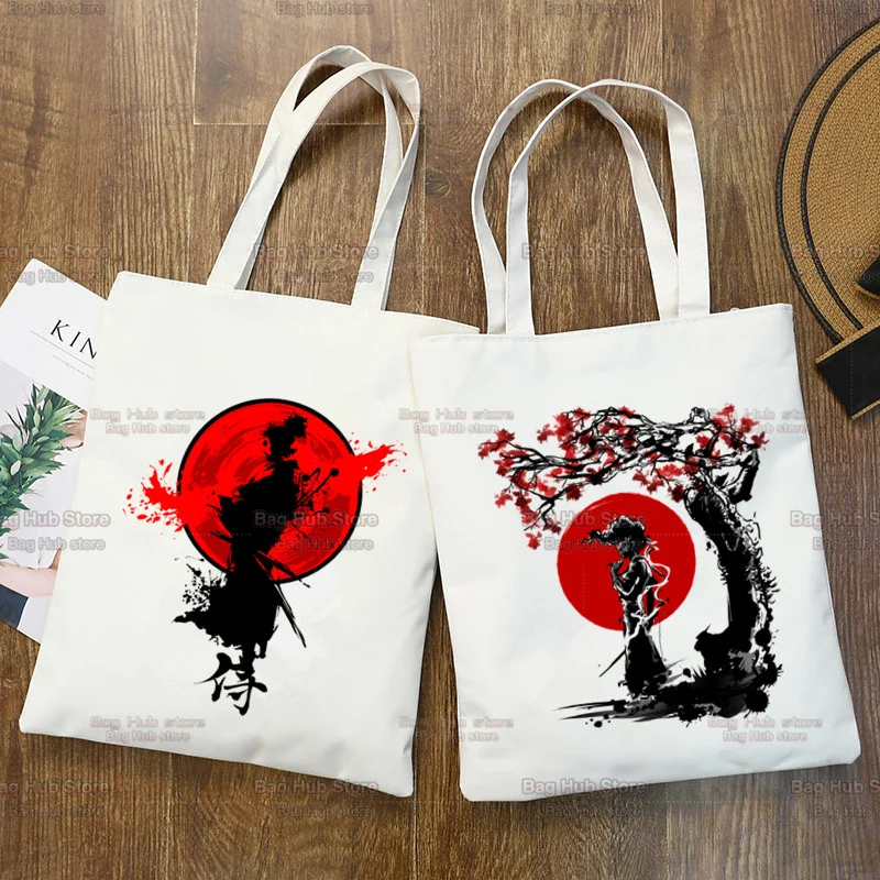 

Японская графическая Холщовая Сумка для покупок Samurai Warrior Bushido, сумка для покупок, многоразовая сумка, тканевая сумка