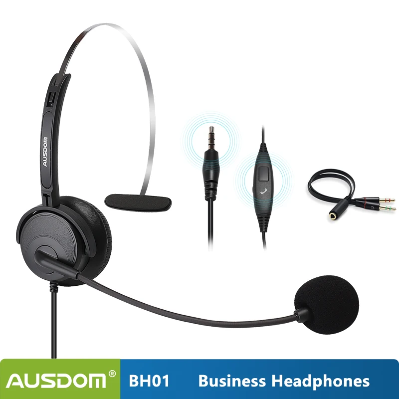 

AUSDOM BH01 3.5mm Wired Headset With Noise Cancelling Mic PC Business Headset With Volume Control Button For Call Center
