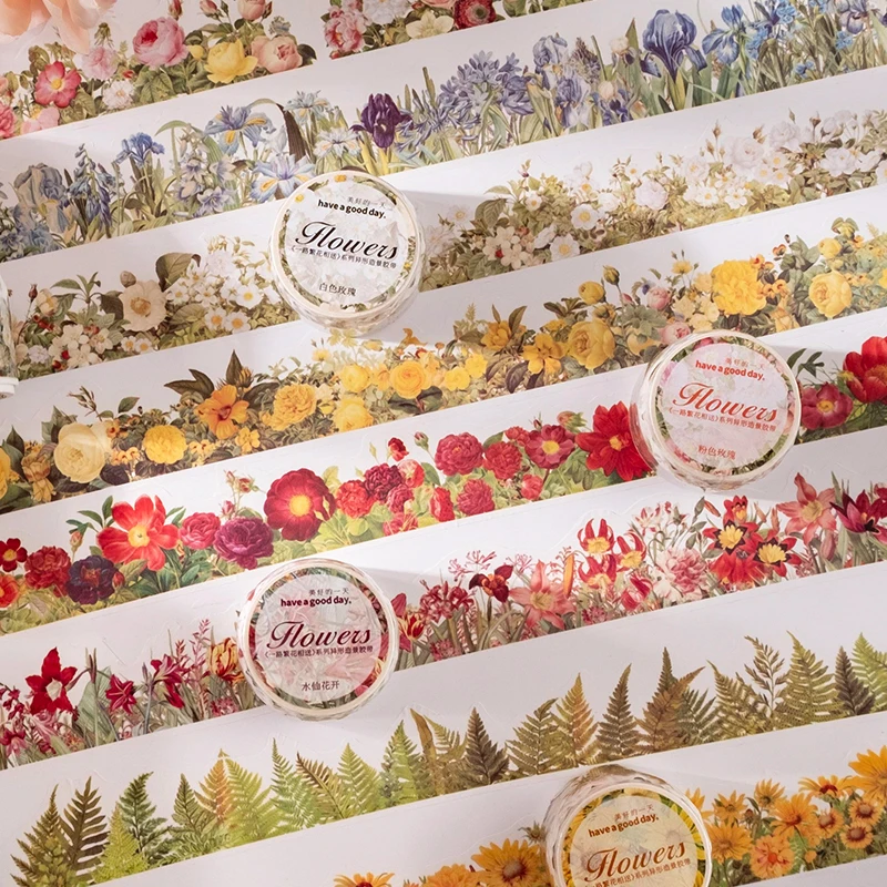 Assorted Flower Scene Washi Tape Aesthetic Cute Photo Album Sketchbook Decor Jar Notebooks Diary Art Collage For School Supplies