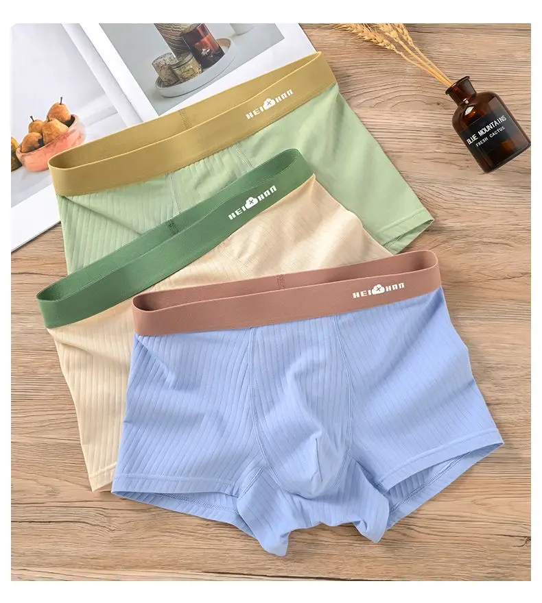 2023 Fashion Men Breathable Soft Simple Boys Underpants Underwear With Flat Bottom Boyfriend Cotton Modal Solid Striped Patchwor