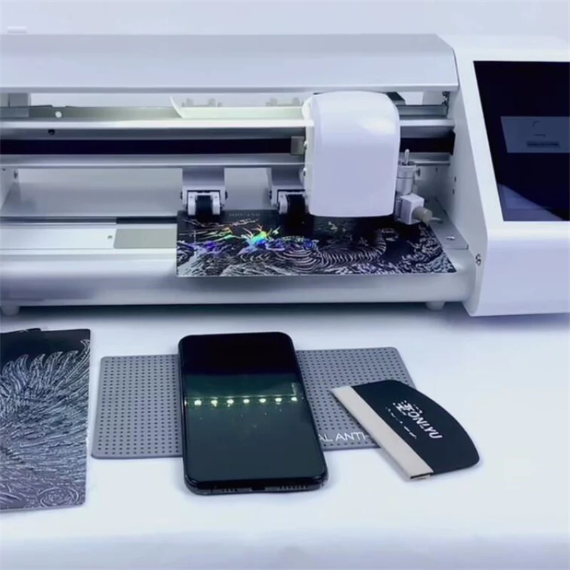 Vormir 50 Pcs Shiny Leather Smartphone Skin Sticker Embossed Print Black Back Housing Cover Protective Films for Cutting Machine