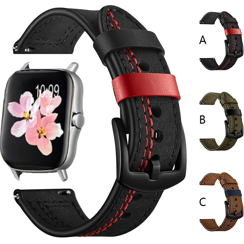 

20mm/22mm Leather band For Amazfit GTS 4/3/2/2e/GTS2 Mini/GTR 42mm/GTR2/2e/stratos 2/3/4 Sport Watch Bracelet Amazfit bip strap