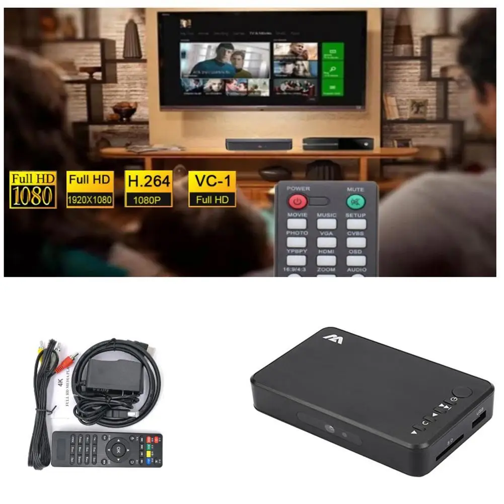 

Домашний Full HD медиаплеер Autoplay1080P USB внешний HDD медиаплеер для SD U диска HD VGA AV выход для MKV RMVB
