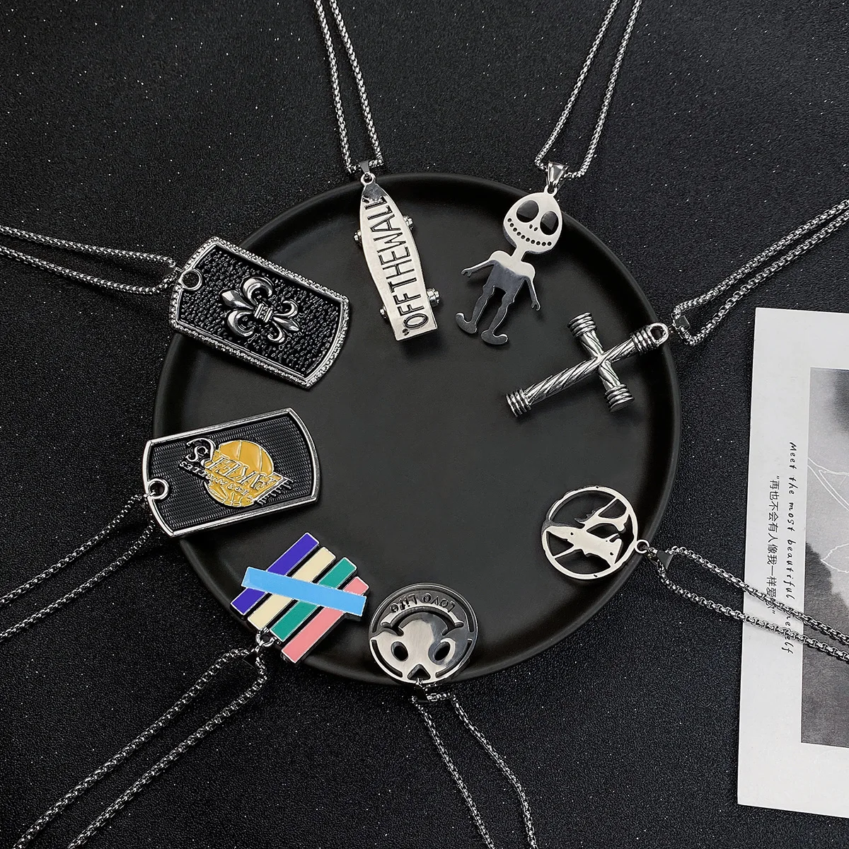 

YADELAI Hip Hop Punk Necklace Female Cross Stainless Letter Pendant Long Sweater Chain Goth Titanium Steel Couple Accessories