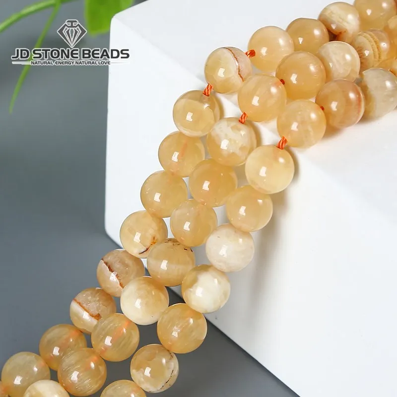 

Genuine Natural Stone Yellow Calcite Beads Smooth Charm Gemstone For Jewelry Making DIY Women Bracelet Necklace Accessories