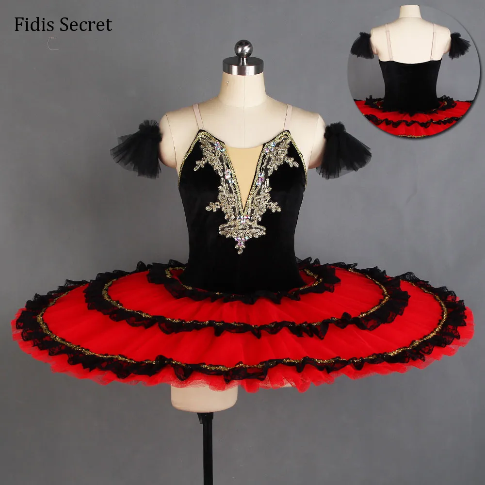 

Black+Red Nutcracker Classical Pancake Ballet Tutu Dress for Women/Child,Girls Ballerina Spanish Dance Performance Stage Costume