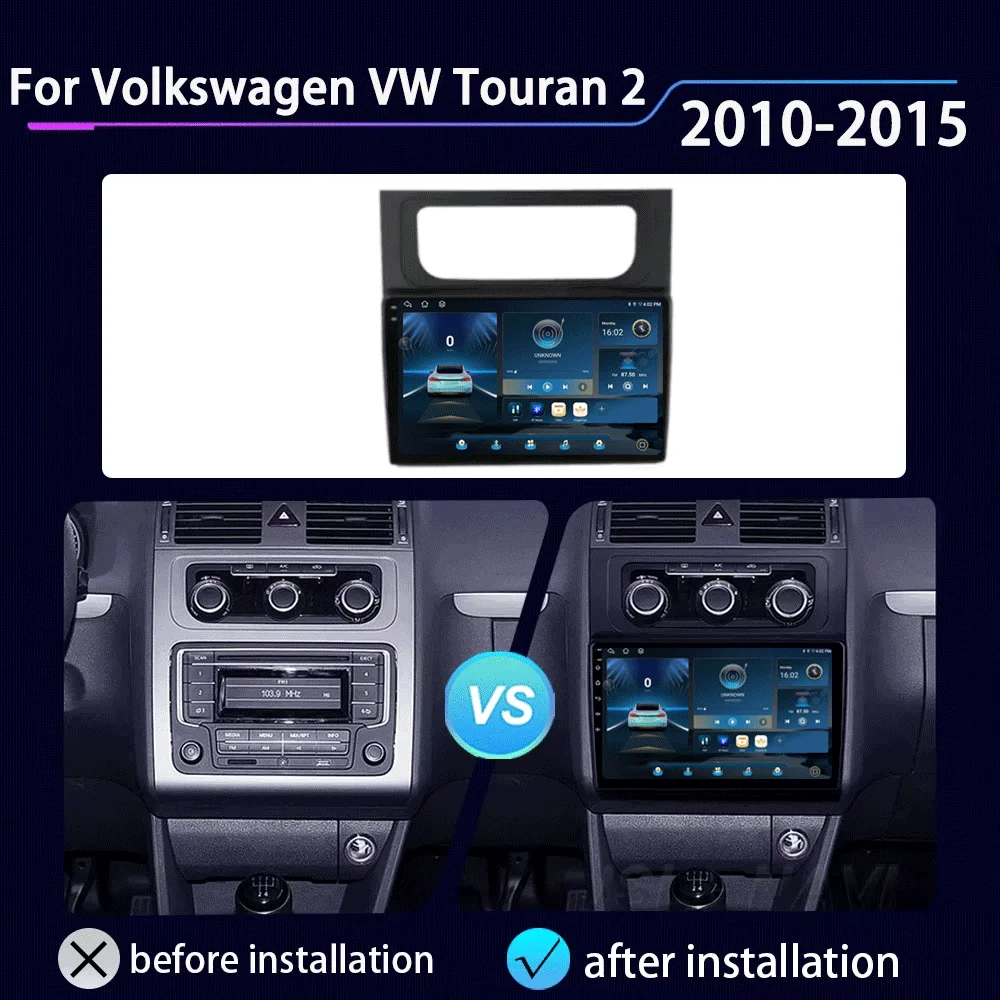 Фото Автомагнитола Android 16 для VW Volkswagen Touran 2 1T 2010-2015 с беспроводным CarPlay, GPS-навигацией и 4G+WIFI №2