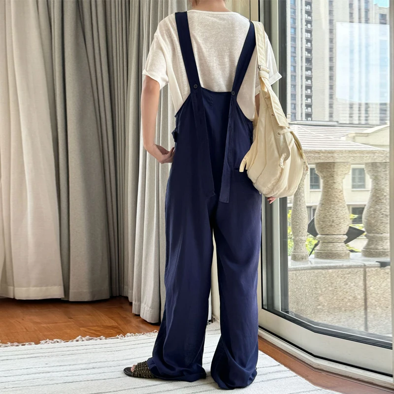 Женский комбинезон с широкими штанинами Johnature льняной в Корейском стиле