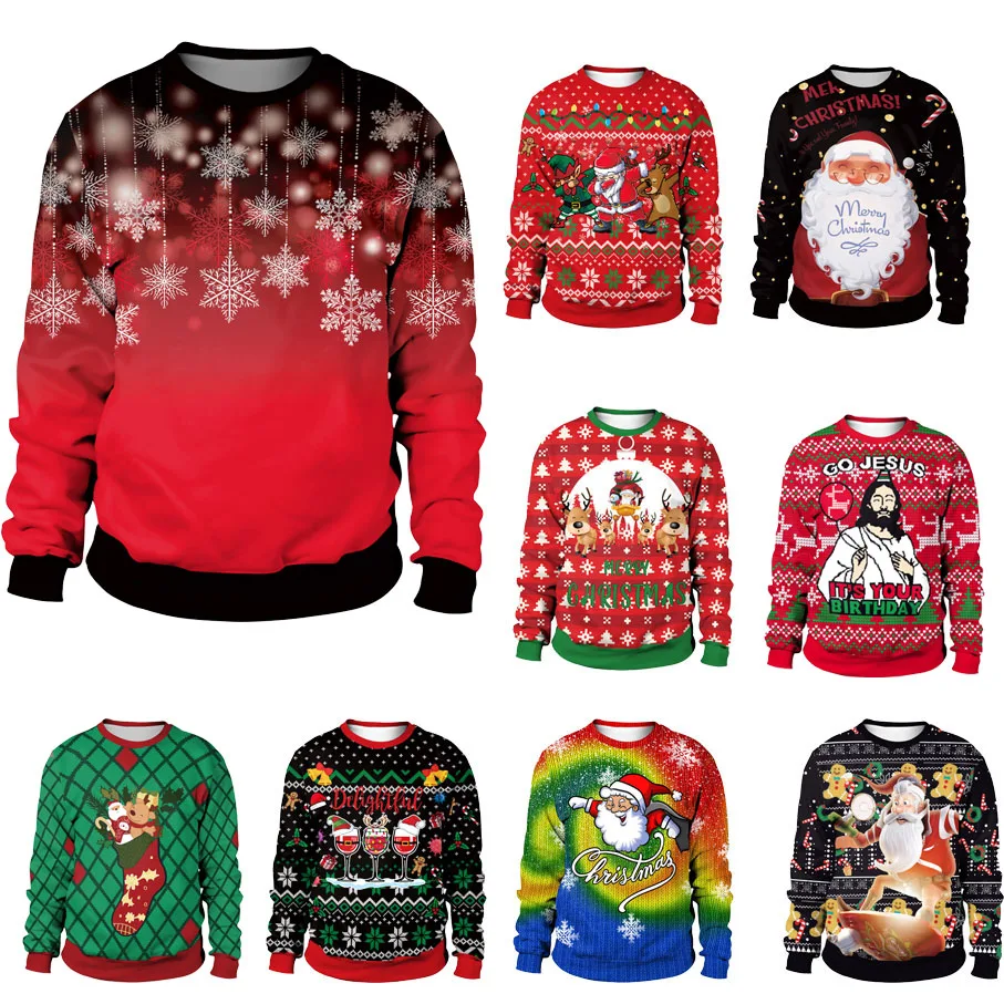 

Carnival Party Holiday Ugly Sweater Men Snowflake Printed Christmas Pullovers Autumn Winter Home Loose Couples Xmas Jumpers Tops