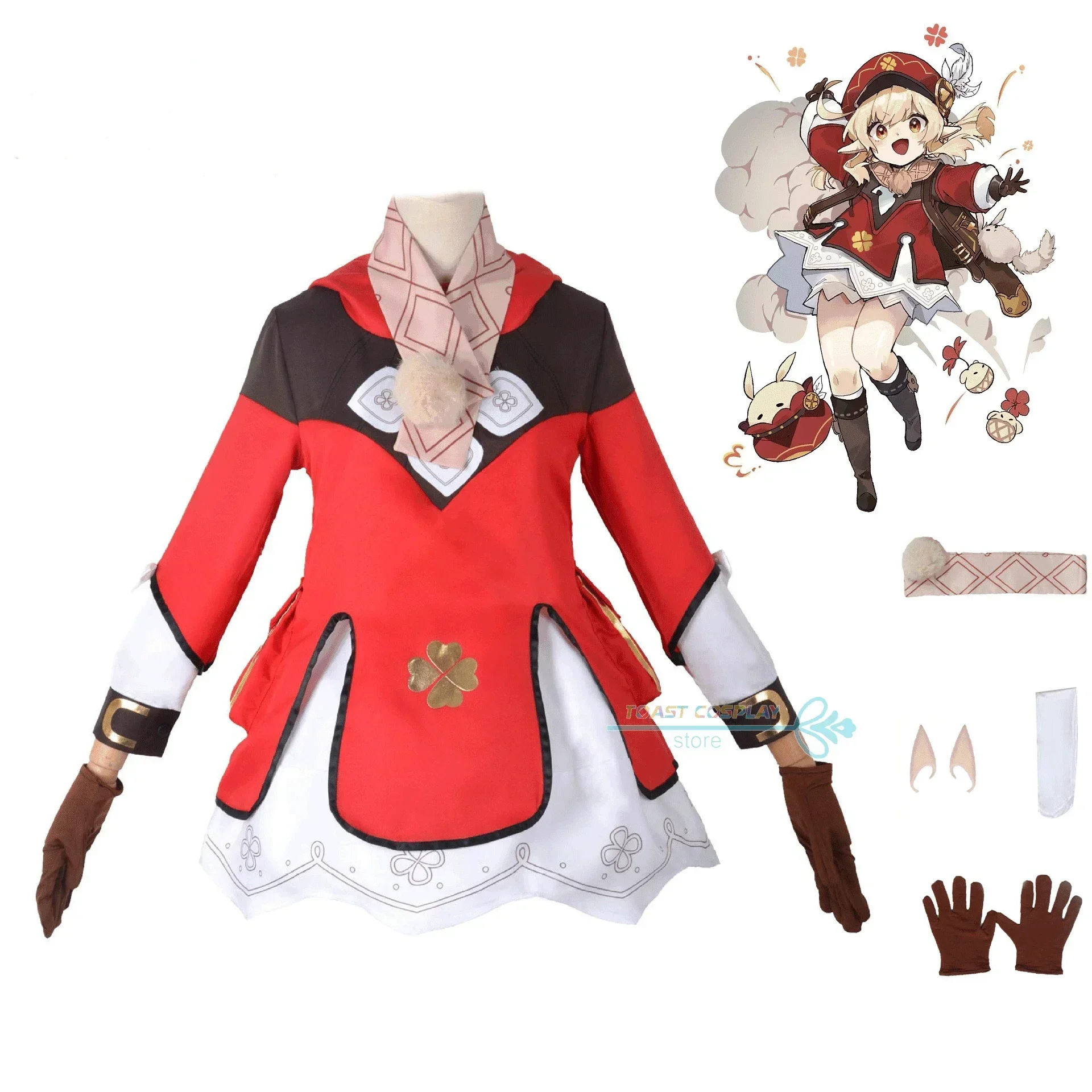 Genshinimpact Klee Косплей Костюм Аниме Cos Одежда Платье Сумка Парик Полный Комплект для