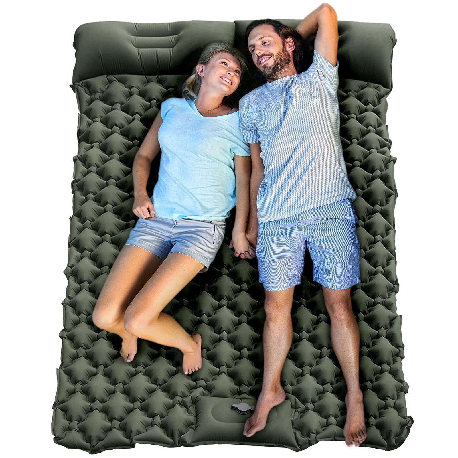 Double Camping Sleeping Pad Foot Press Inflatable Sleeping Mat Built-in Pump Camping Mattress with Pillow for Car Traveling